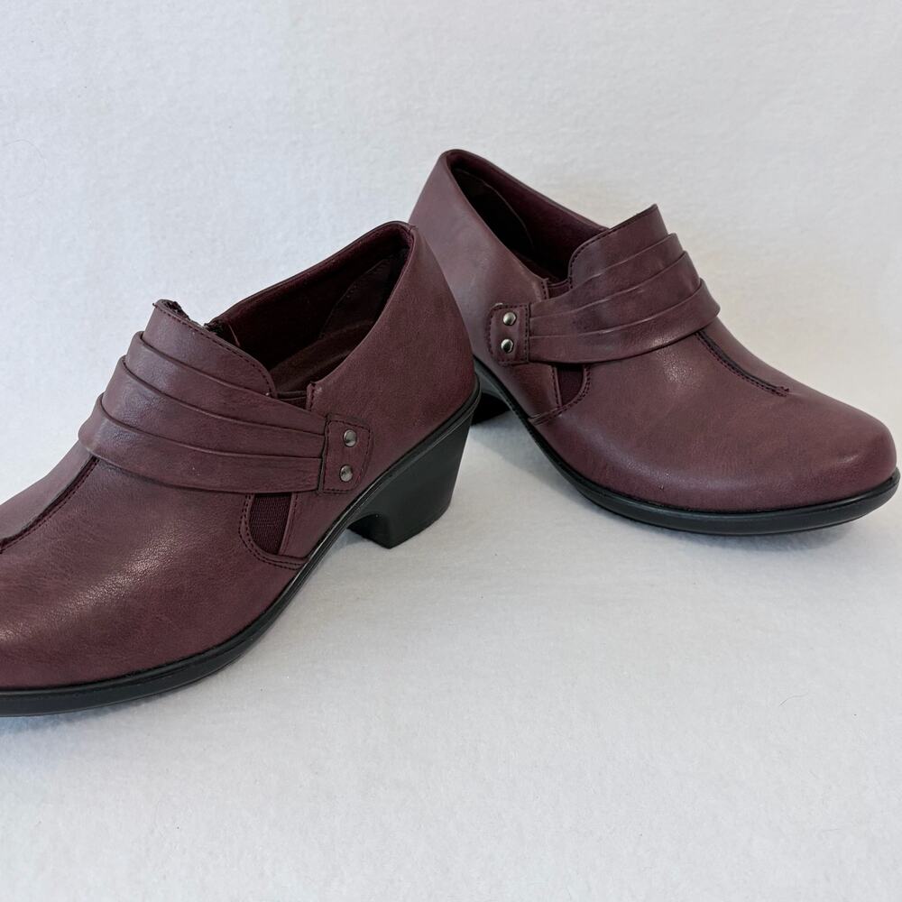 Easy Street Booties Womens 7W Dark Red Leather Comfort Cushioned Loafer Boots